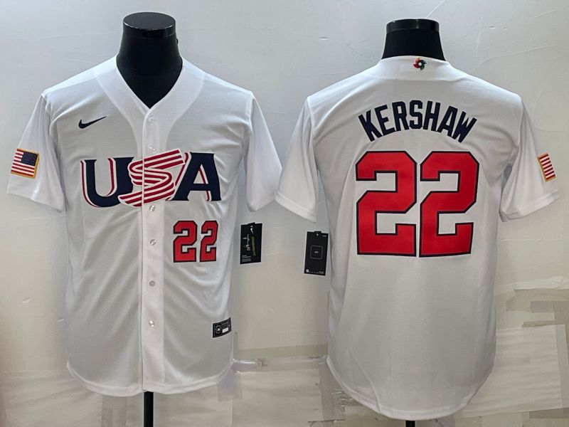 Men 2023 World Cub USA 22 Kershaw White Nike MLB Jersey16